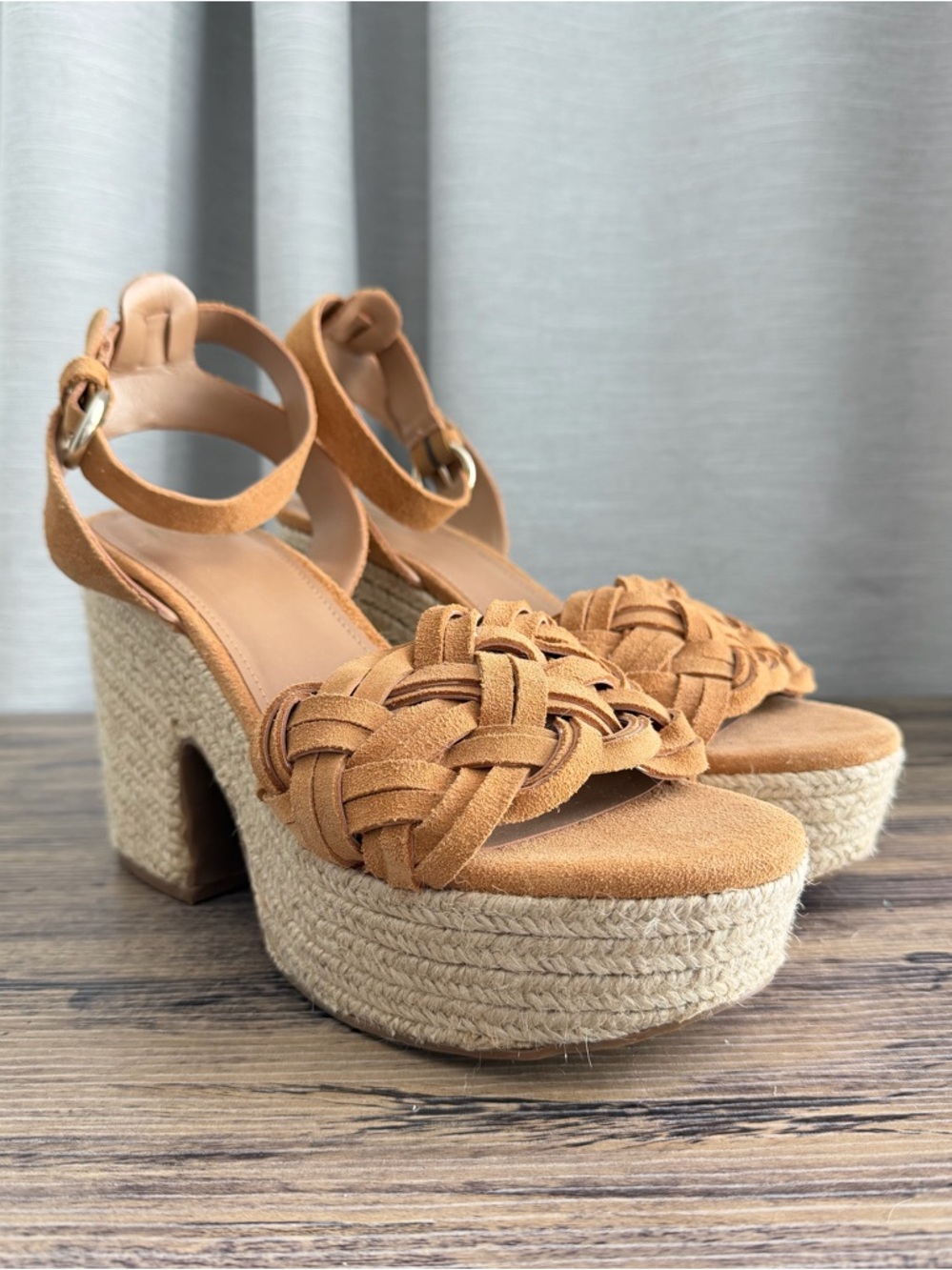 Marc Fisher LTD Odilia Espadrille Platform Wedge Sandals Tan Suede Size 9M